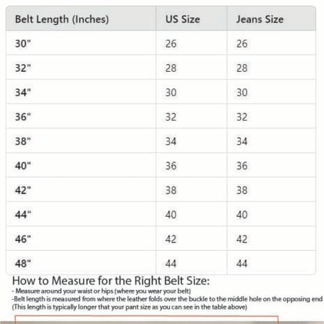 Belt sizing guide Belt sizing guide